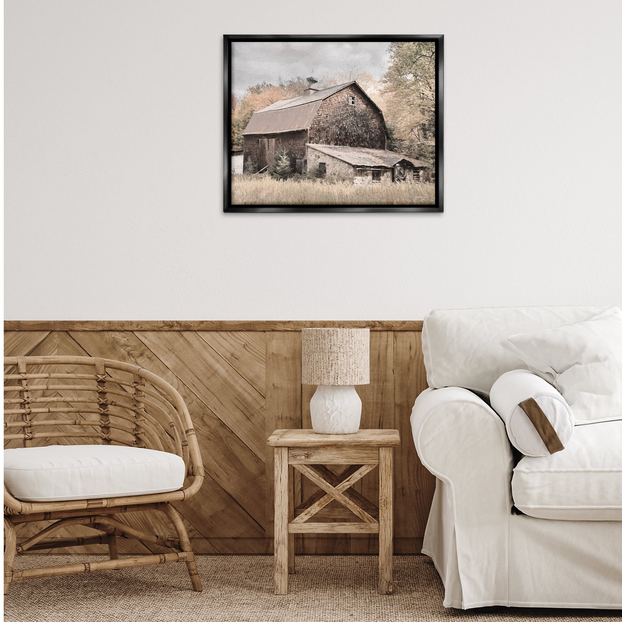 Stupell Industries Beige Rustic Barn Landscape & Nature Photography Black Floater Framed Canvas Art Print Wall Art, 31 x 25