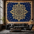 thumbnail image 6 of Golden Mandala with Star Accents on Navy Blue, Peaceful Boho for Meditation Lovers, Meditation Space Decor, Housewarming Gift Tapestry Wall Hanging for Bedroom and Living Room, 6 of 7
