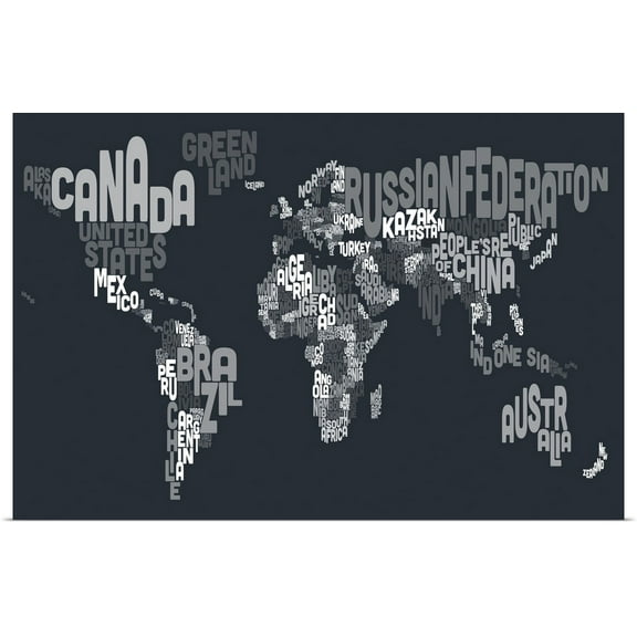 Great BIG Canvas | Rolled Michael Tompsett Poster Print entitled World Map made up of country names