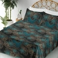 thumbnail image 3 of Ambesonne Floral Fitted & Flat Sheet with Sham 3 Pcs Set, Geometric Art Retro Flowers, Twin XL, Petrol Blue and Cinnamon, 3 of 5