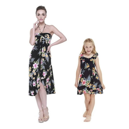 

Matching Hawaiian Luau Mother Daughter Halter Wrap Dress in Hibiscus