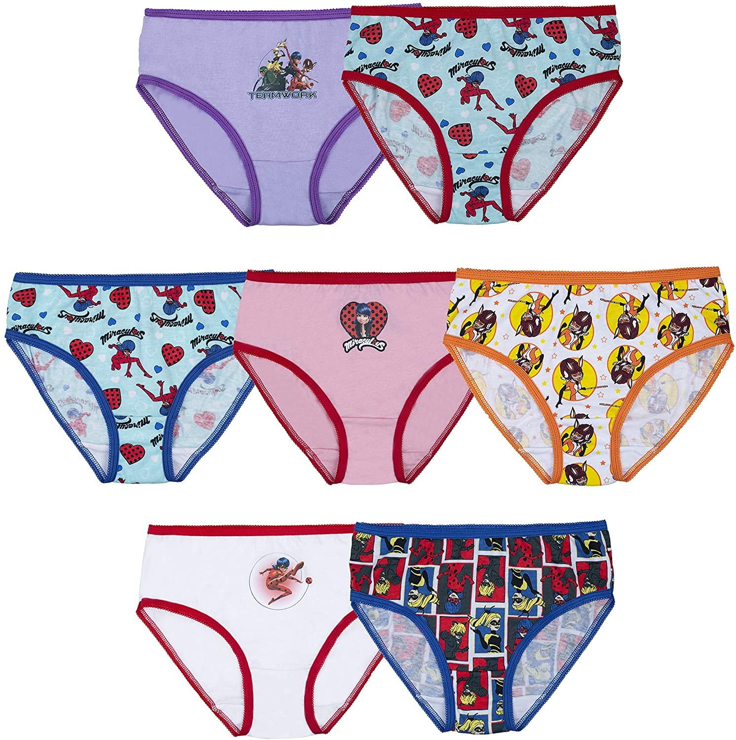 Miraculous Ladybug Girls Underwear 7 Pack Briefs, Sizes 6-8