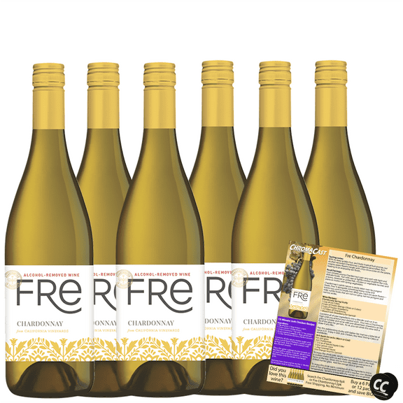 Sutter Home Fre Chardonnay Non-Alcoholic White Wine Experience Bundle with Chromacast Pop Socket, Seasonal Wine Pairings & Recipes, 12/750ML, 6-Pack