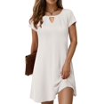 thumbnail image 2 of vigerkar Women's Casual A-Line Dresses Summer Floral Tshirt Dress Short Sleeve Mini Dress Flowy Sundresses White, L, 2 of 9