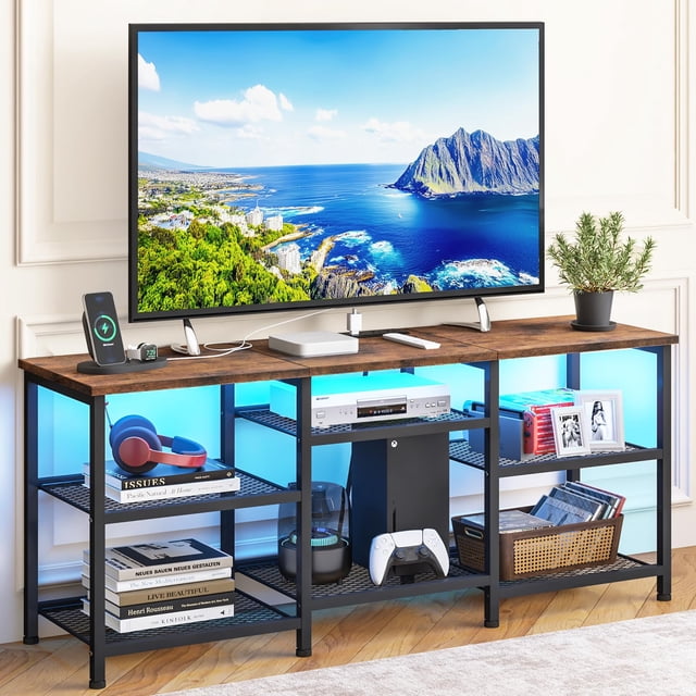 Mueble para TV YGEOMER, rústico, marrón, 120 x 30 x 55 cm, estantes LED