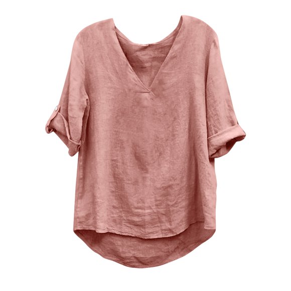 Wo-Fusoul Women's Linen Blend T-Shirt, Comfortable Cotton Linen Casual Top, Short Sleeve Round Neck Shirt for Women, Summer Fashion Wear