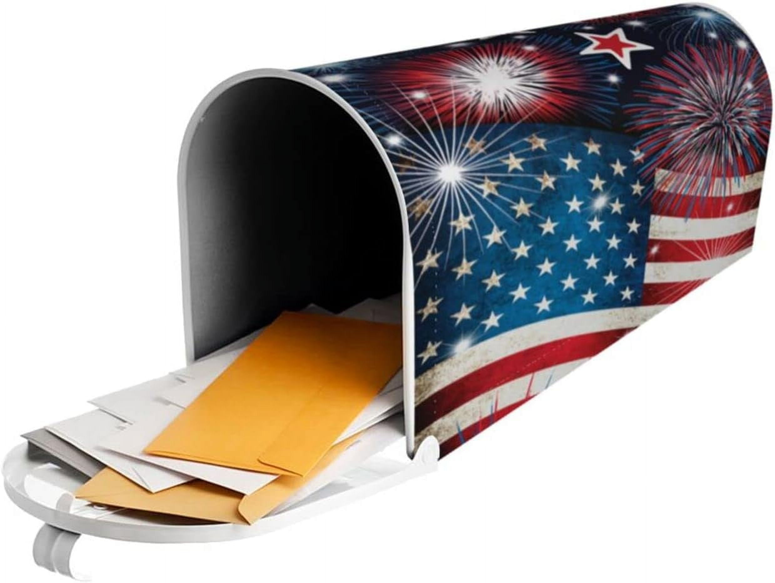 American Flag Welcome Magnetic Mailbox Cover Patriotic Fireworks Independence Day Mailbox Covers Magnetic Large Size 25.5x21 Inch Memorial Day Mailbox Wraps Post Letter Box Cover for Outdoor Decor