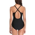 thumbnail image 4 of Attraco Women One Piece Swimsuit Front Cross Backless Sports Racerback Fashion Color Block Swimwear, 4 of 6