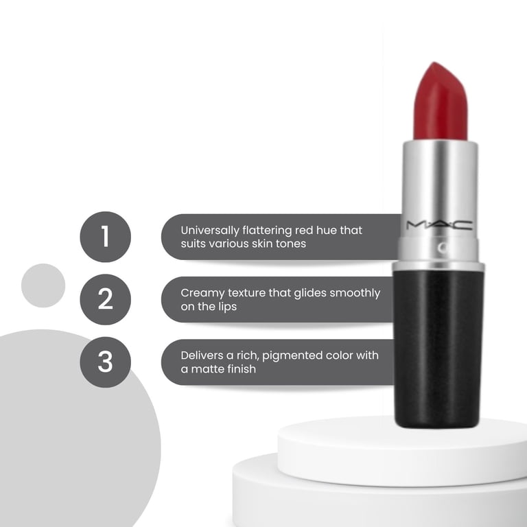 MAC Matte Lipstick - Russian Red, 0.1 oz, Full-Coverage, 12 Hour