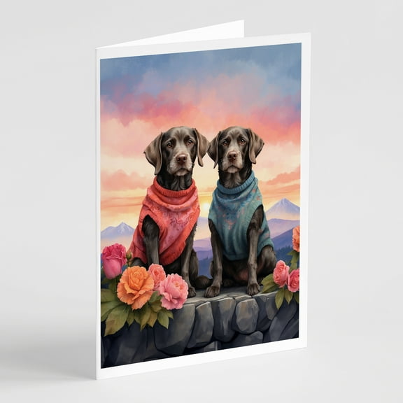 German Wirehaired Pointer Two Hearts Greeting Cards Pack of 8 7 in x 5 in