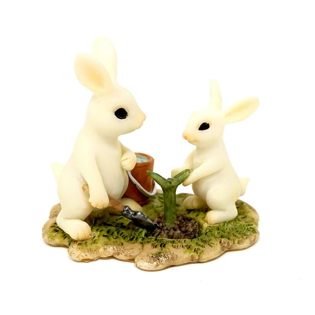 Bunny Gardener Planting Cutting with Little Bunny, Mini Bunny, Mini Rabbit, Fairy Garden Bunny, Fairy Garden Rabbit, Bunny Gardeners, Fairy Garden
