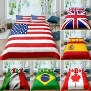 National Flag Duvet Cover Set King/Queen Size,United States Flag Stars Print Bedding Set,World Flags Theme Quilt Cover,White Red