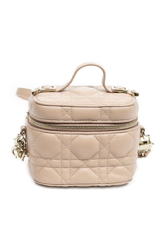 Pre-Owned Dior Beige Micro Vanity Case Shoulder Bag Cannage Lambskin Leather