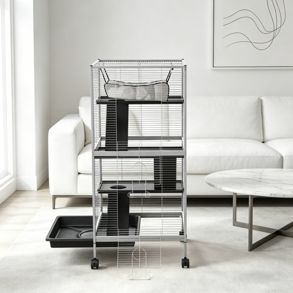 Multi-Tier Steel Small Animal Habitat Cage with Wheels White