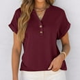 thumbnail image 3 of Short Sleeve Crop Tops For Women, Casual Colors V Neck Short Button Down Shirt T Top Workout Tank Trendy Tops Women 2025 Animal Print Tops Y2K Tshirts Tops Tunic Camisole (XL, Wine) ZMTing, 3 of 3