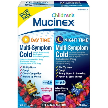 Mucinex Childrens Multi-Symptom, Day/Night Liquid, Berry, 8oz (2X4oz)