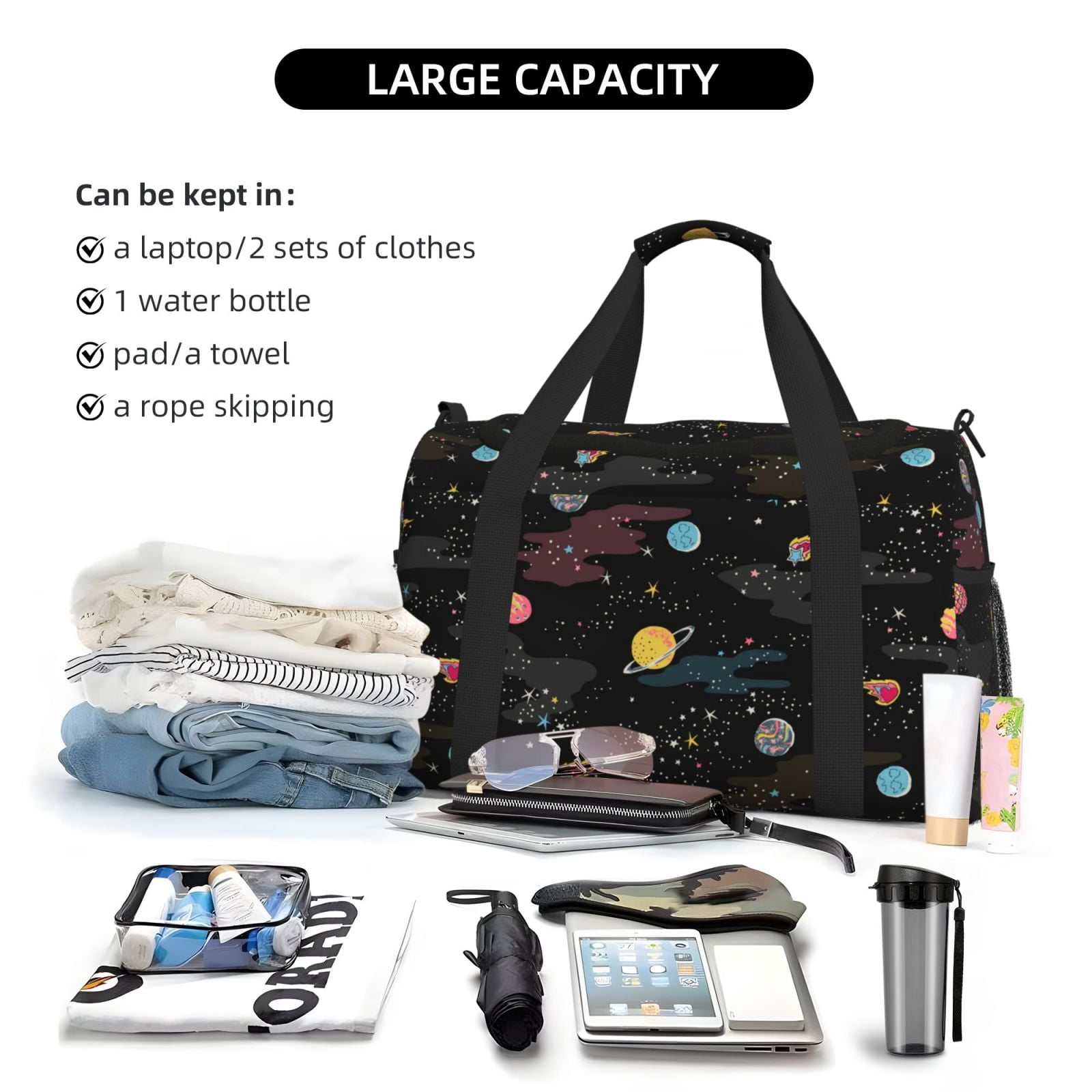 Fuzoiu Galaxy Print Travel Duffle Bag,Carry On Tote Bags,Duffel Bag,Sport Gym Bag, Hospital Bag for Labor and Delivery, Overnight Bag,Luggage Bag