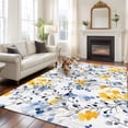 thumbnail image 2 of Vintage Yellow Area&nbsp;Rug 5x7ft Blue Wildflowers Leaves Abstract Botanical Non-Slip&nbsp;Washable Square&nbsp;Rugs Soft Felt Indoor Floor Mat for Bedroom Kitchen Living Room Bathroom, 2 of 9