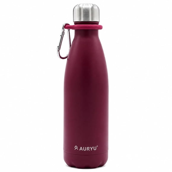Botella de agua Auryu 500 ml de acero inoxidable aislada color burdeos