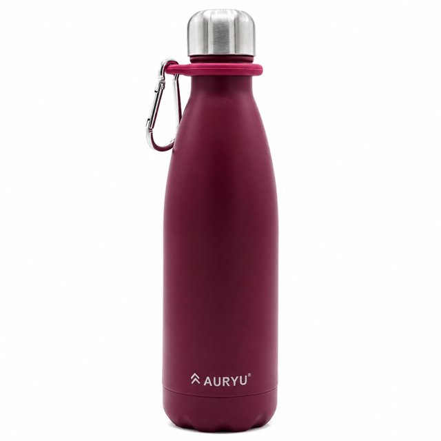 Botella de agua Auryu 500 ml de acero inoxidable aislada color burdeos