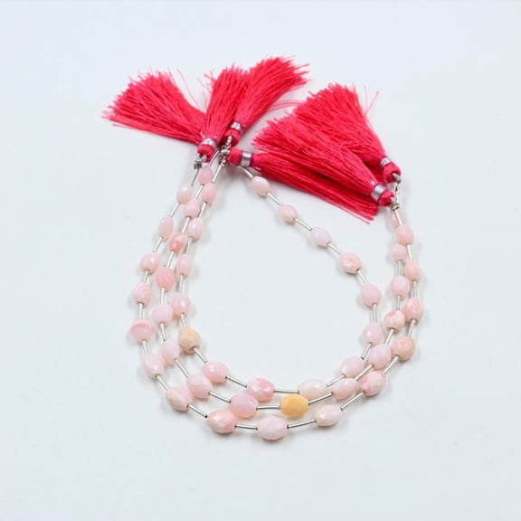 THE GEMS GRID Natural Pink Opal Faceted Oval Beads 8" Strand – Loose Gemstone Beads for DIY Jewelry Making, Handmade Craft Beads for Bracelets, Necklaces & Earrings
