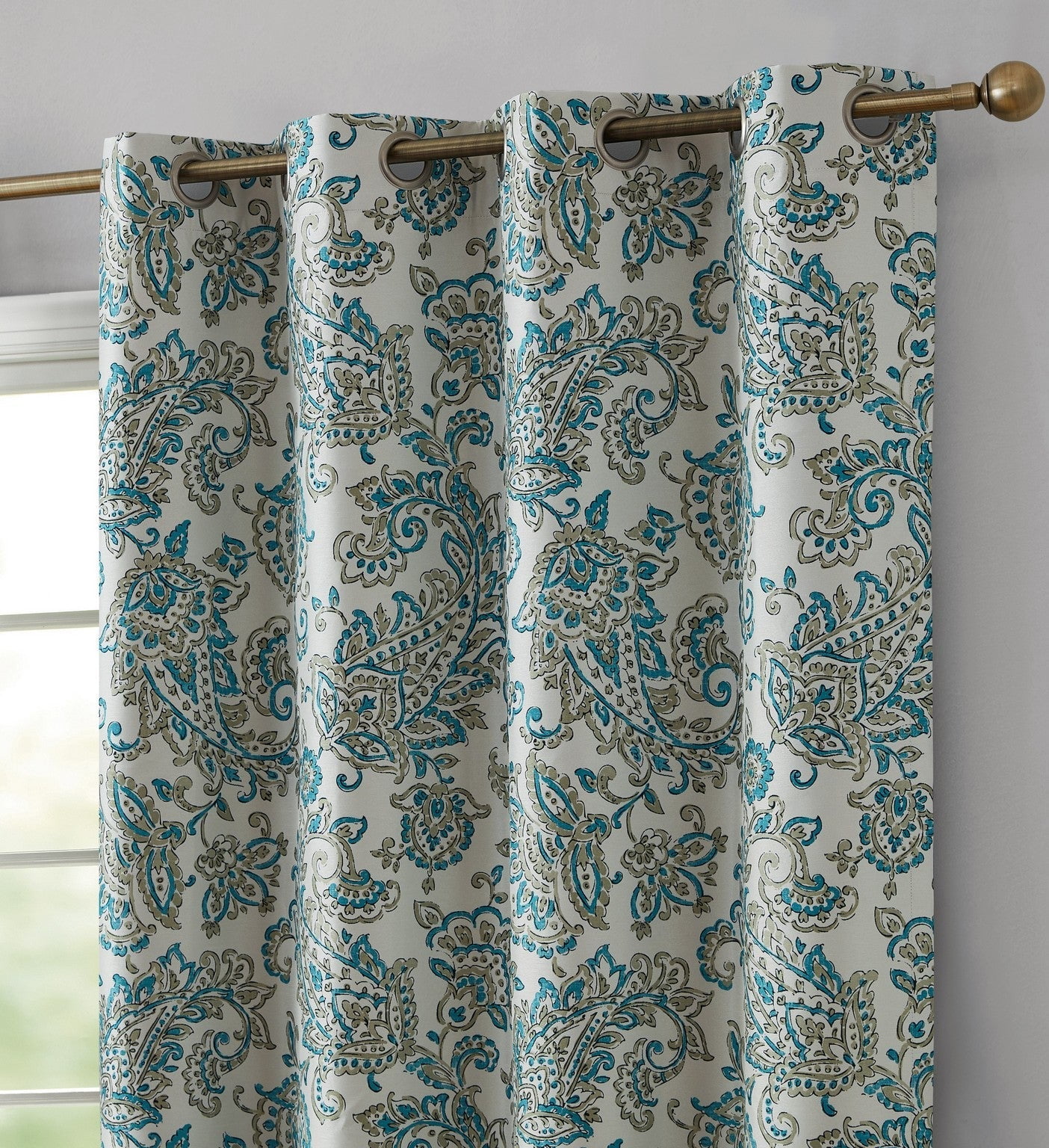 THD Paisley Faux Silk 100% Blackout Thermal Lined Energy Efficient Curtain Grommet Panels - Pair