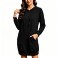 thumbnail image 3 of Oksale Sweatshirt Dresses Women with Pockets Loose Cozy Long Sleeve Mini Hoodie Dress Casual Drawstring Hooded Sweatshirts Fall Outfits Black S, 3 of 6