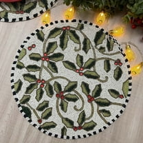Set of 6, Enliven, Christmas holly berry, beaded placemat, 14 inch, gifts