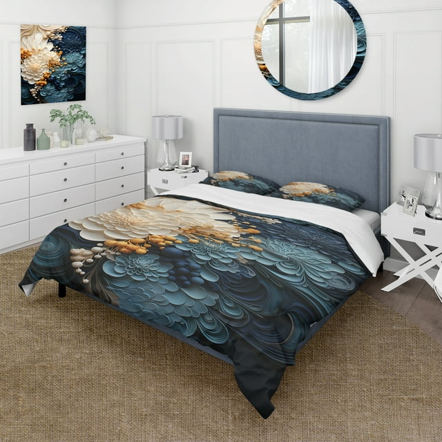 Designart "Liquid Ink VORTEX IV" Abstract Bedding Covert Set - Abstract Spirals Gold Modern Bed Set With 1 Sham