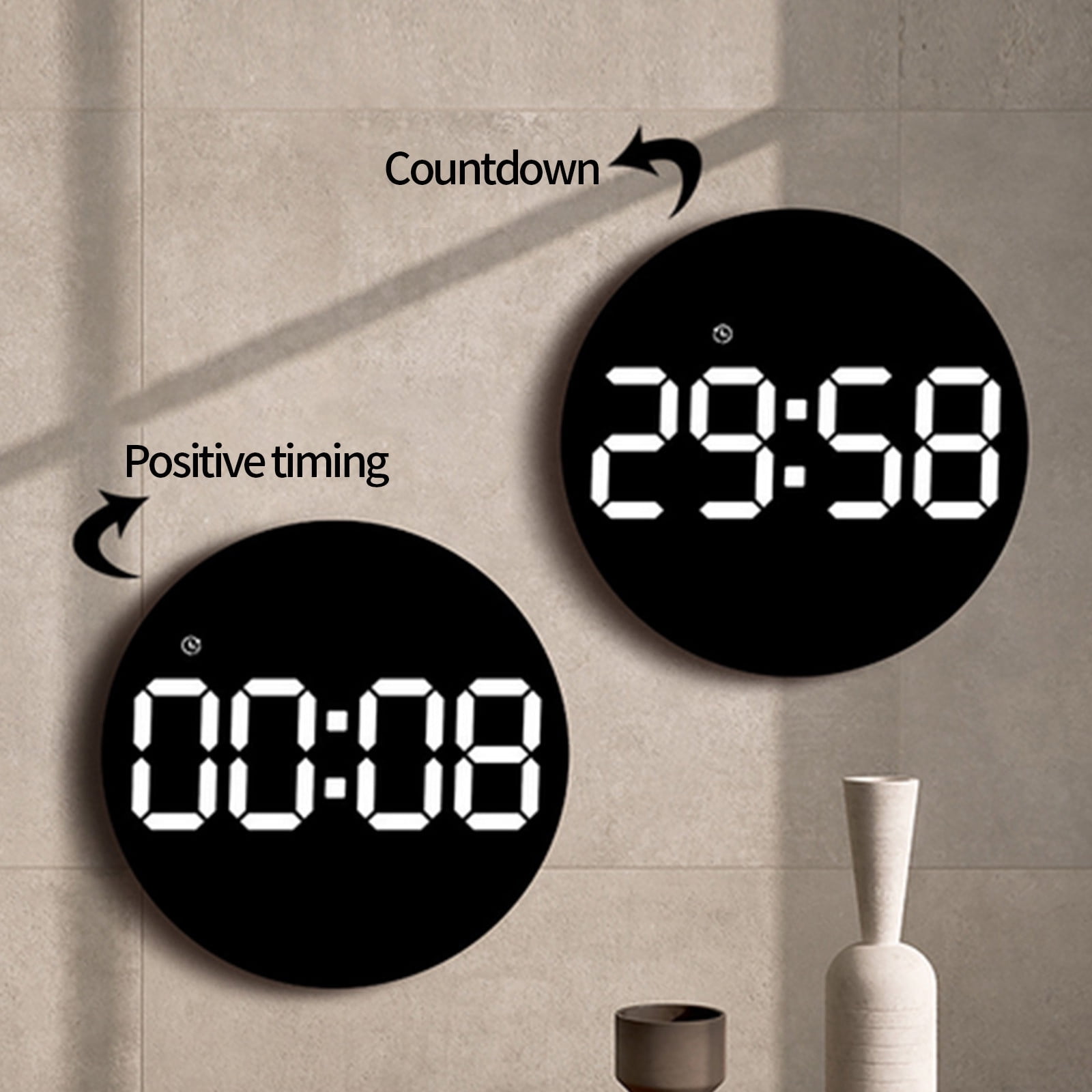Large Digital Wall Clock with Seconds, Alarm Countdown Timer, Big LED Display, Color, DST, Temperature, Mounted for Bedroom Living Room Office Classroom Gym, Xmas Birthday Gift