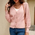 thumbnail image 4 of Suéter de punto rosa con botones y aberturas para mujer, estilo informal, talla S, cárdigan con cuello en V y mangas abullonadas, 4 of 7