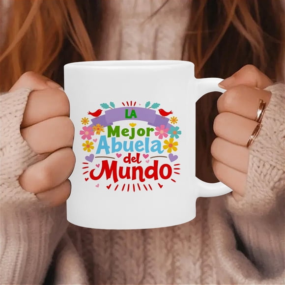 Tasse de Grand-Maman Espagnole - Tasse à Café en Céramique Blanche de 11 Oz avec Phrase « Meilleure Grand-Maman Espagnole » et Cœurs Floraux, Lave-Vaisselle - Cadeau La Mejor Abuelita del Mundo pour Abuelita, Cadeau d'Anniversaire pour Grands-Mères