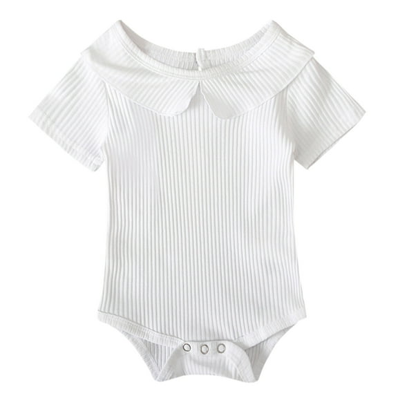 TOOYOU Girls Romper Baby Short Sleeve Solid Cute Ruffle Ribbed Knitted Jumpsuit Lightweight Playsuit Bodysuits For Toddler ,Size 18-24 Months White