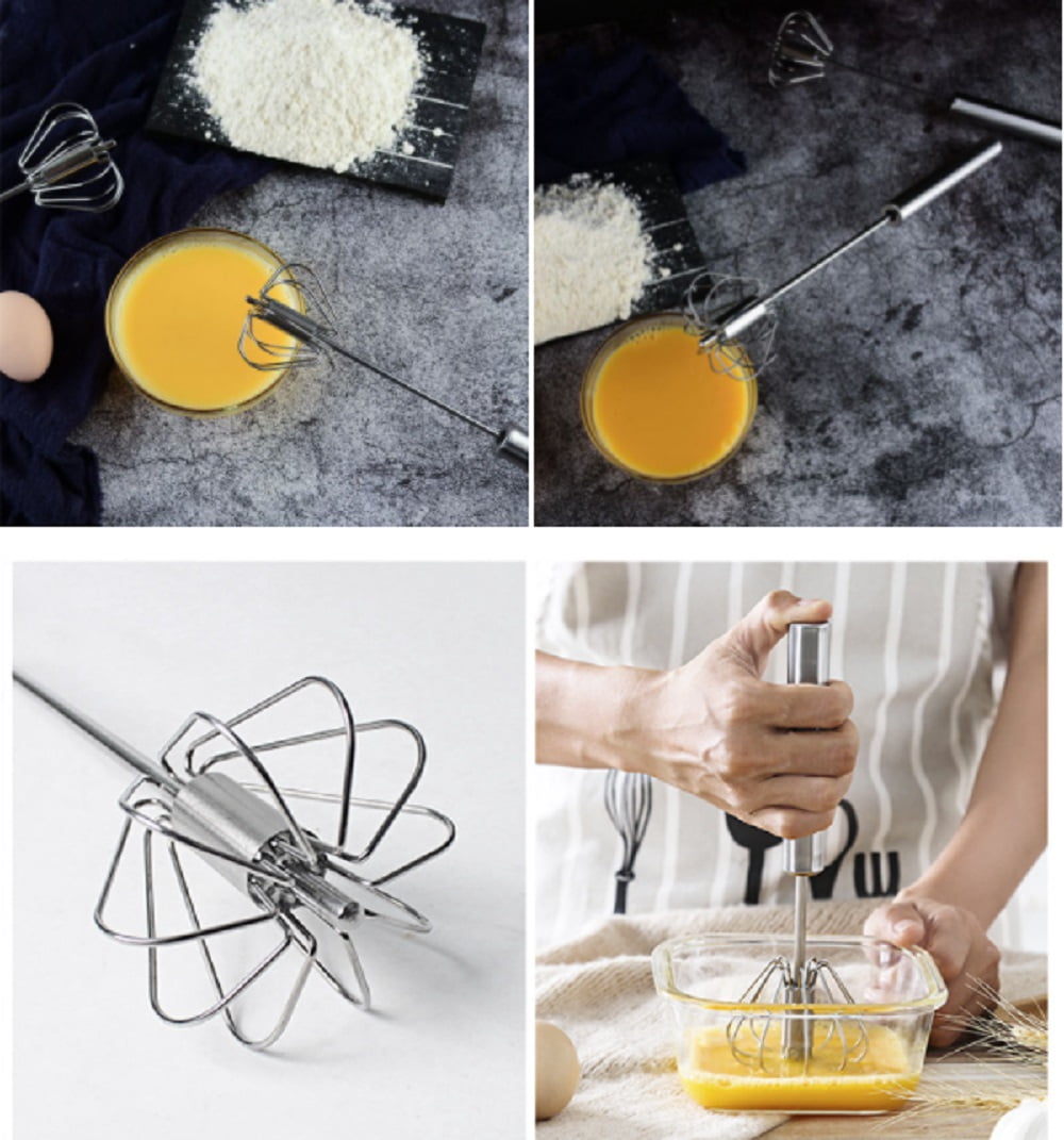 Semi-Automatic Stainless Steel Egg Whisk - Easy Hand Push Egg