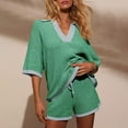 thumbnail image 4 of Ribbed Knit Sweater Casual Sets for Women 2 Piece Lapel V-Neck Half Sleeve Tops Lounge Hoodie Trendy Homewear Outfits High Waisted Short Pants Summer Fall Fashion Matching Clothing, 4 of 8