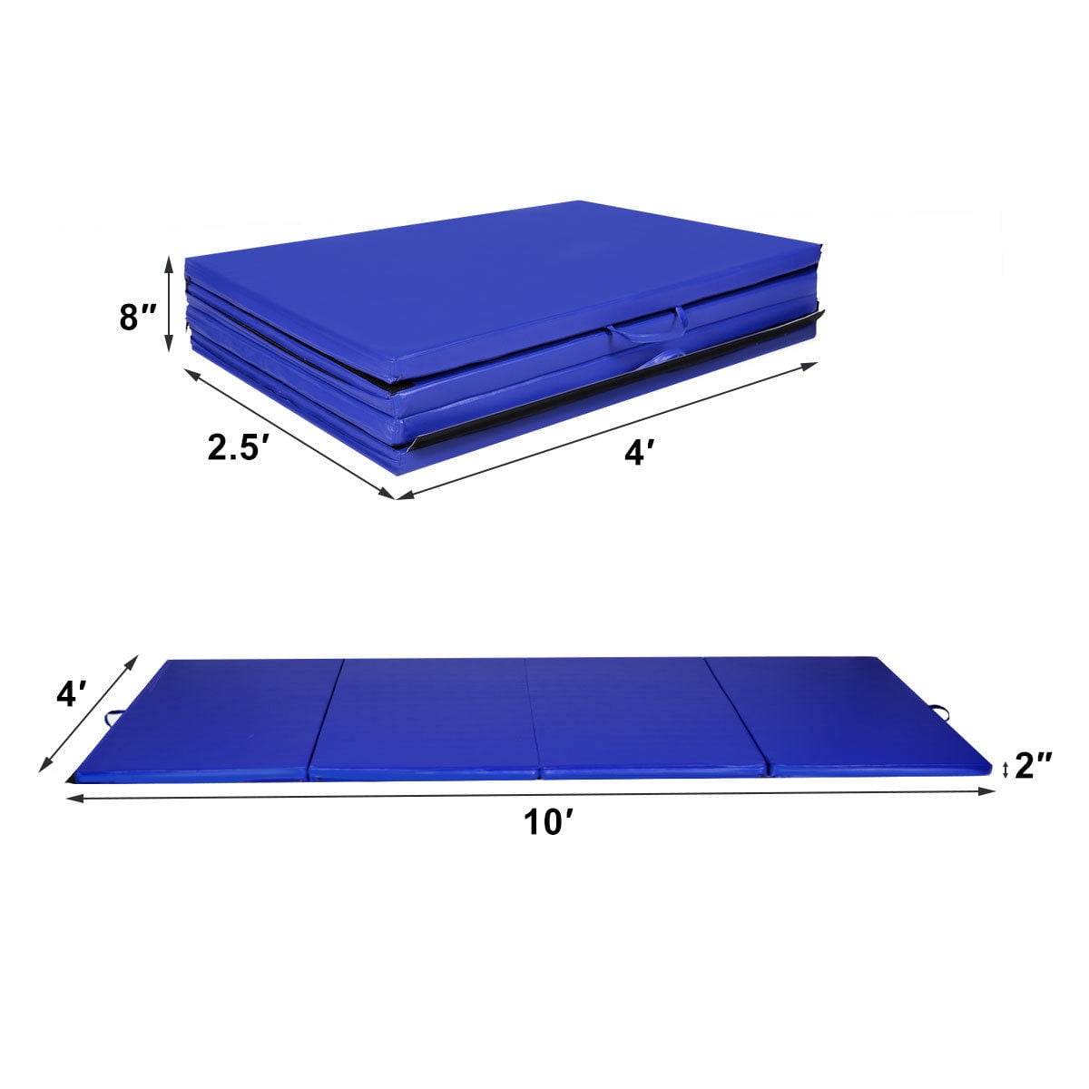 Gymax Blue 4'x10'x2'' Folding Exercise Gym Mats Stretching Yoga Gymnastics Mat