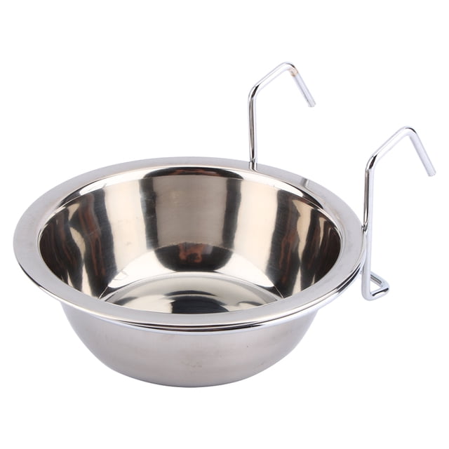 Cuenco colgante de acero inoxidable para jaula de mascotas, colgador para cuenco de agua para comida de perro, pájaro, gato, comedor (M)