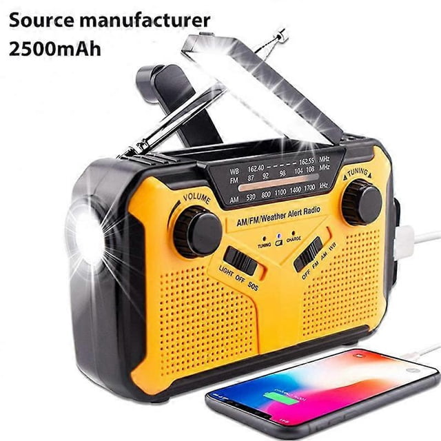 Linterna de emergencia SOS multifuncional para exteriores, radio de generación de energía solar con manivela, transmisión meteorológica WB
