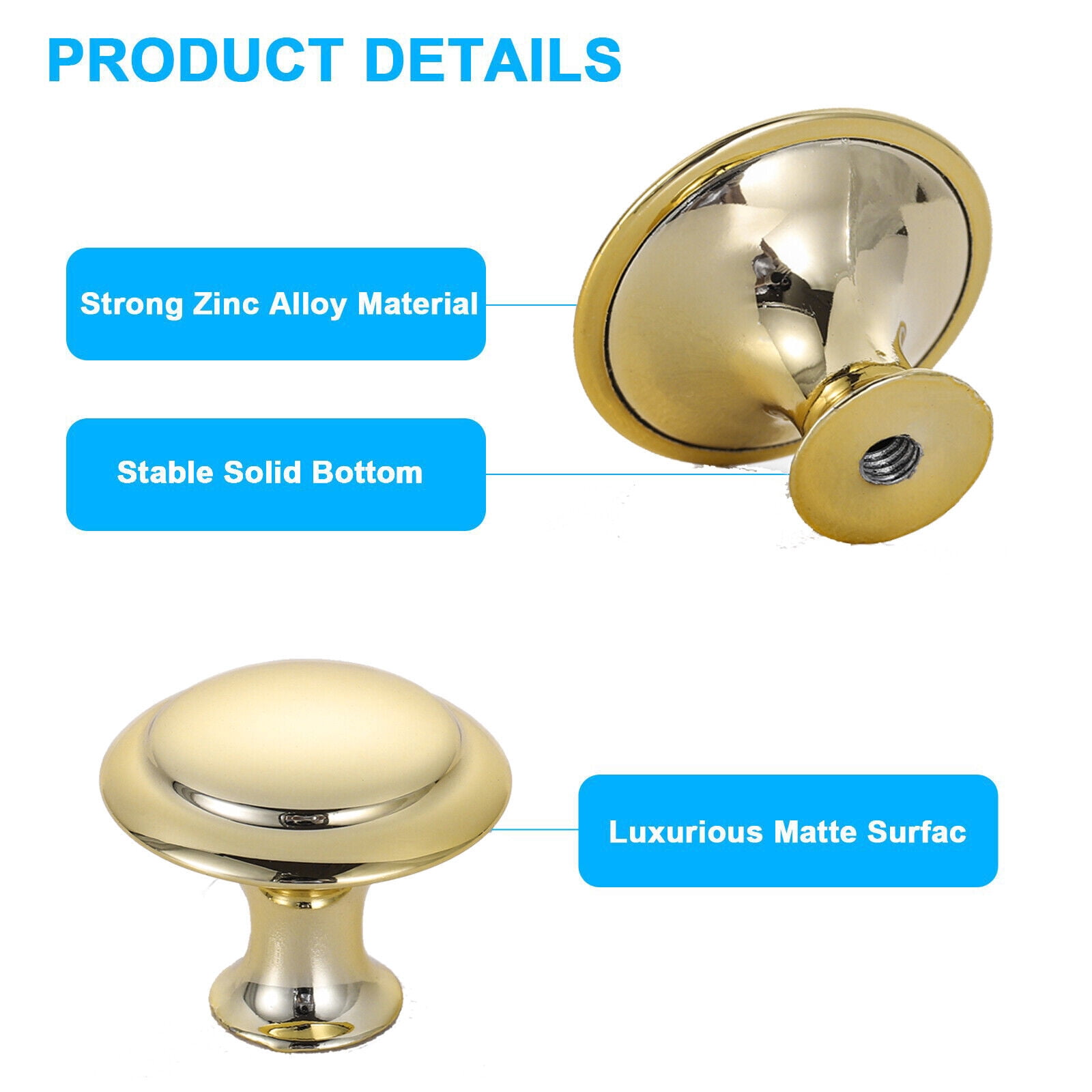 Lohoms Door Knobs, 500-Piece Stainless Steel Cabinet Pulls, Brushed Nickel Drawer Handles with Screws, Gold