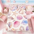 thumbnail image 4 of Manfei Watercolor Seashell Starfish Queen Sheet Sets for Kids Boys and Girls, Coastal Sealife Bed Set 4-Piece, 1 Flat Sheet, 1 Fitted Sheet and 2 Pillowcases, 4 of 6