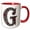 Red/White, variant on 3drose, Pretty Image of Ruby Jeweled Monogram Letter G, 11oz Two-tone Red Mug