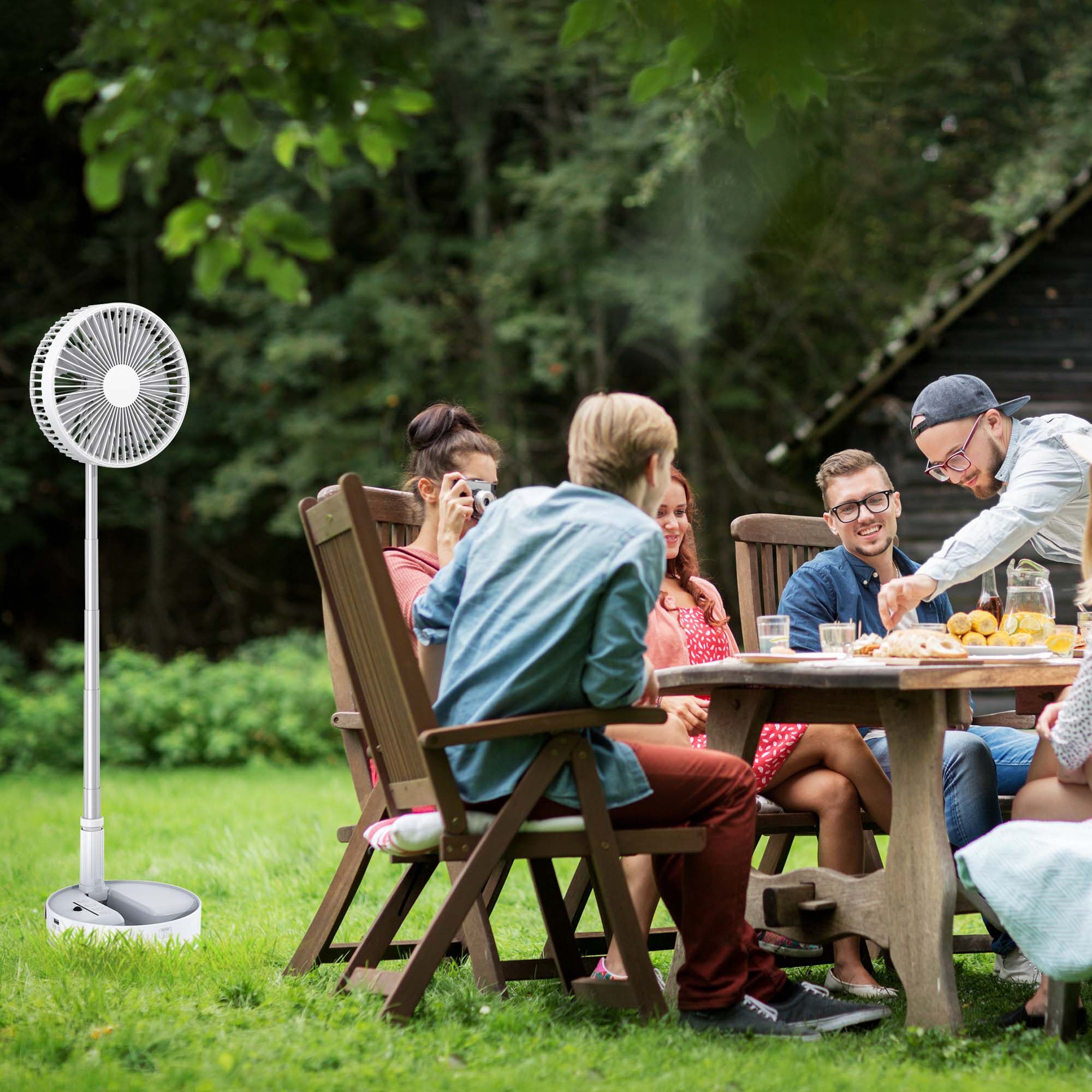 Uarter Portable Fans 7200mA Rechargeable Foldable Fan with Night Light Floor Pedestal Standing Fan for Home Office Outdoor