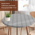 thumbnail image 3 of Grey Boho Round Tablecloth 55-60 Inch Round Fitted Table Cloth with Elastic Edge, Bohemian Geometric Stripes Tribe Farmhouse Waterproof Table Cover Protector for Outdoor Picnic Party Dining, 3 of 6
