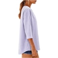 thumbnail image 6 of Juslio Women Striped 3/4 Sleeve Shirts V Neck Comfortable Loose Purple Button Tops, 6 of 6