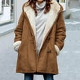 thumbnail image 4 of Women Fuzzy Jacket Fleece Lined Hooded Horn Buttons Medium Length Overcoat Winter Windproof Furry Outerwear Streetwear, 4 of 7