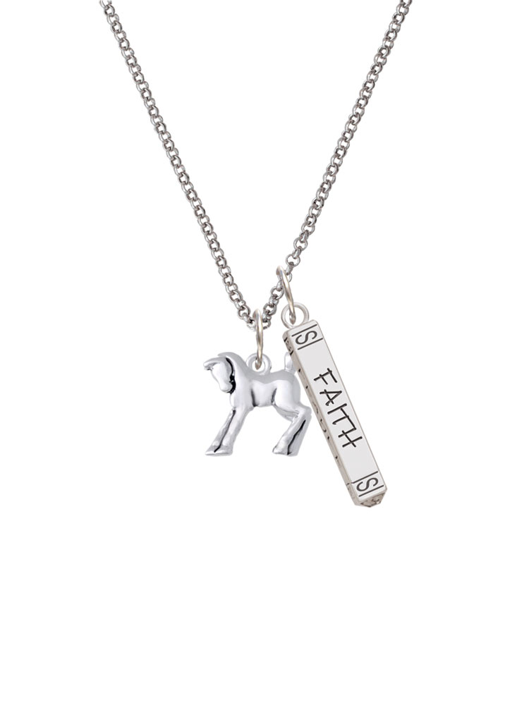 Delight Jewelry Silvertone Equestrian Horse Silvertone Believe Faith Prayer Hope Bar Charm Necklace, 23"