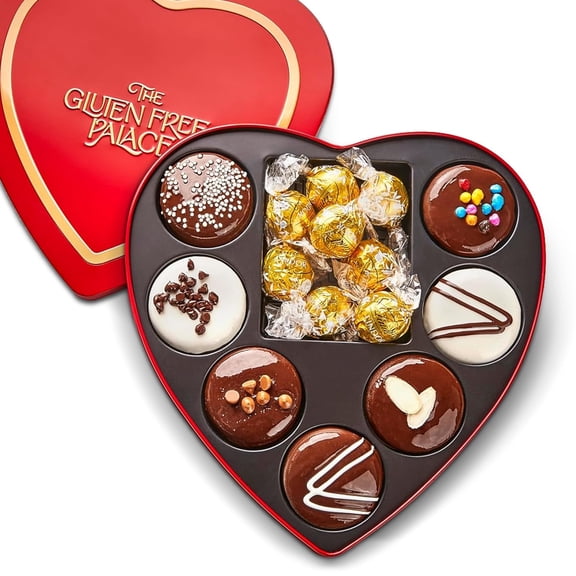 GFP Heart Shaped Cookie Tin – Assorted Gluten-Free Chocolate Covered Cookies & Milk Chocolate Truffles Gift Box, Kosher, 15-Piece Treat Set