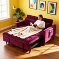 thumbnail image 2 of BSHTI 53.94" Pull-Out Sleeper Sofa Bed with Twin Size Bed – Velvet Upholstery, 3-Position Reclining Back, Solid Wood Frame, Side Storage Pocket, for Small Spaces, Apartment, Office,Magenta, 2 of 10