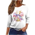 thumbnail image 7 of UVEASISHA Women's Novelty Holiday Tops Plus Size Cute Bunny Printed T-Shirt 3/4 Sleeve Casual Spring Blouses Family Easter Party Shirts Pink 3XL, 7 of 7