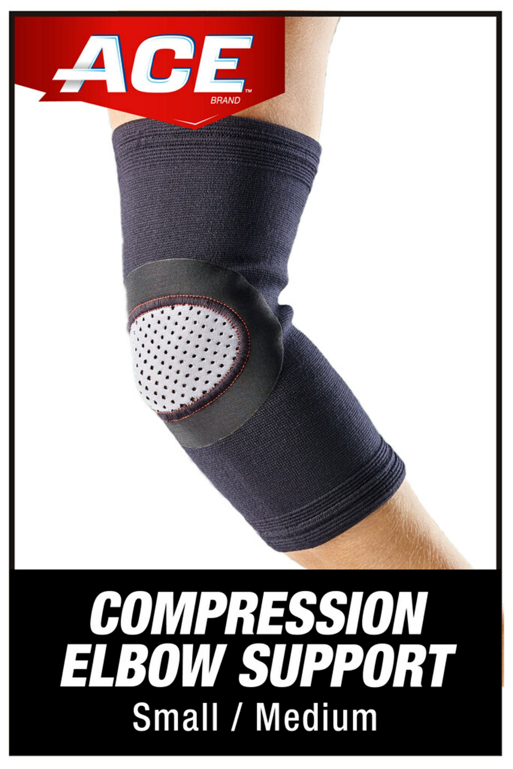 ACE Brand Compression Elbow Brace, Small/Medium, Black, 1/Pack